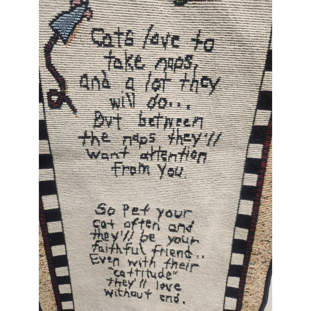 Vtg Linda Spivey Cat Rules Hanging Wall Tapestry Cottagecore Country 8.5